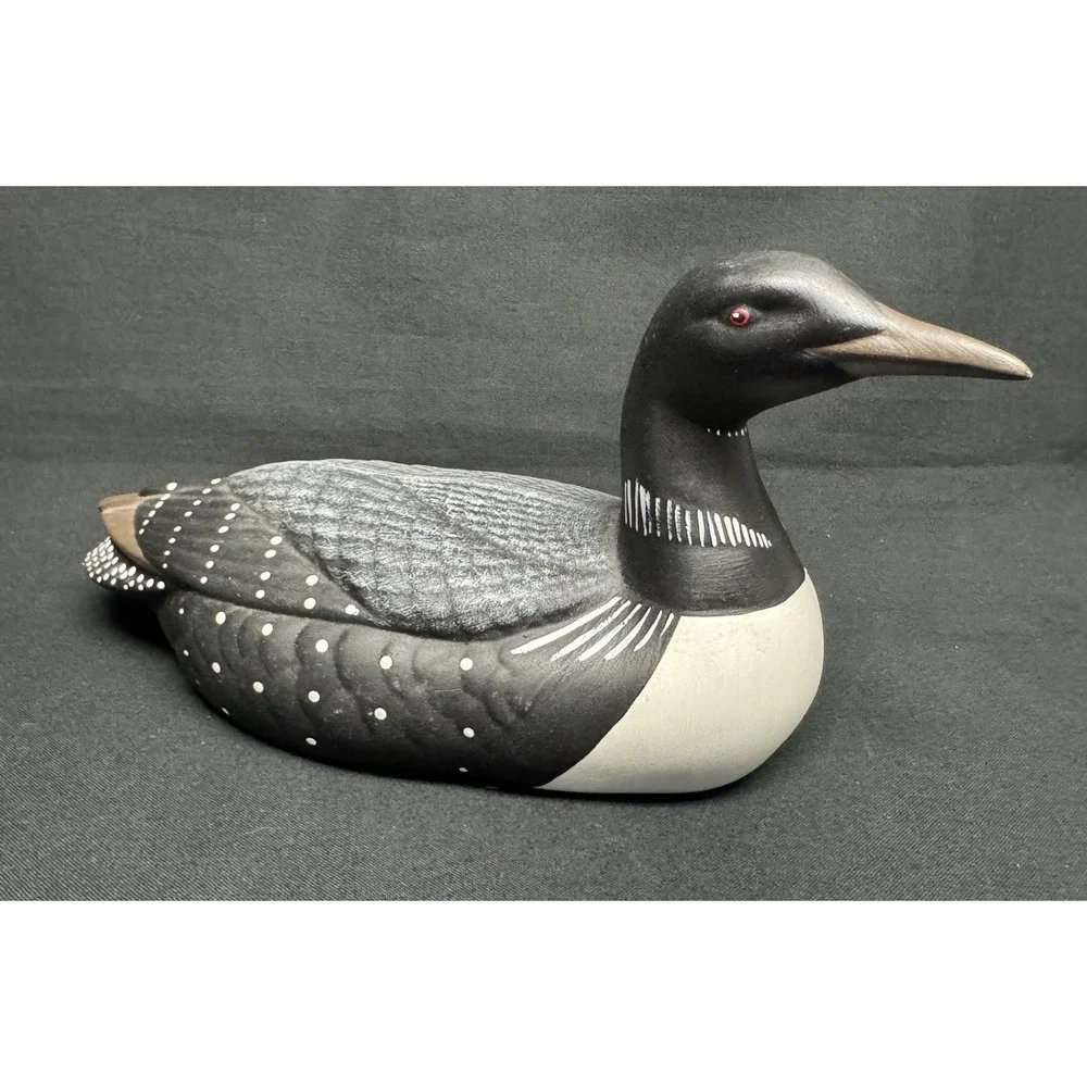 Hand Painted Ceramic Duck Figurine Black & White & Grey 9